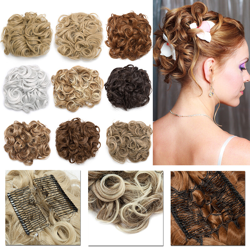 LARGE Curly Messy Bun Clips In Hair Extension THICK Chignon Updo As Human Blonde