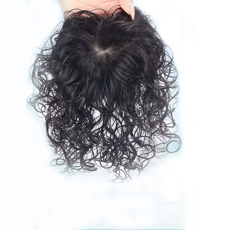 Silk Base Curly Wavy Clip In Human Hair Toppers -Loss Thin Hair Top Replacement