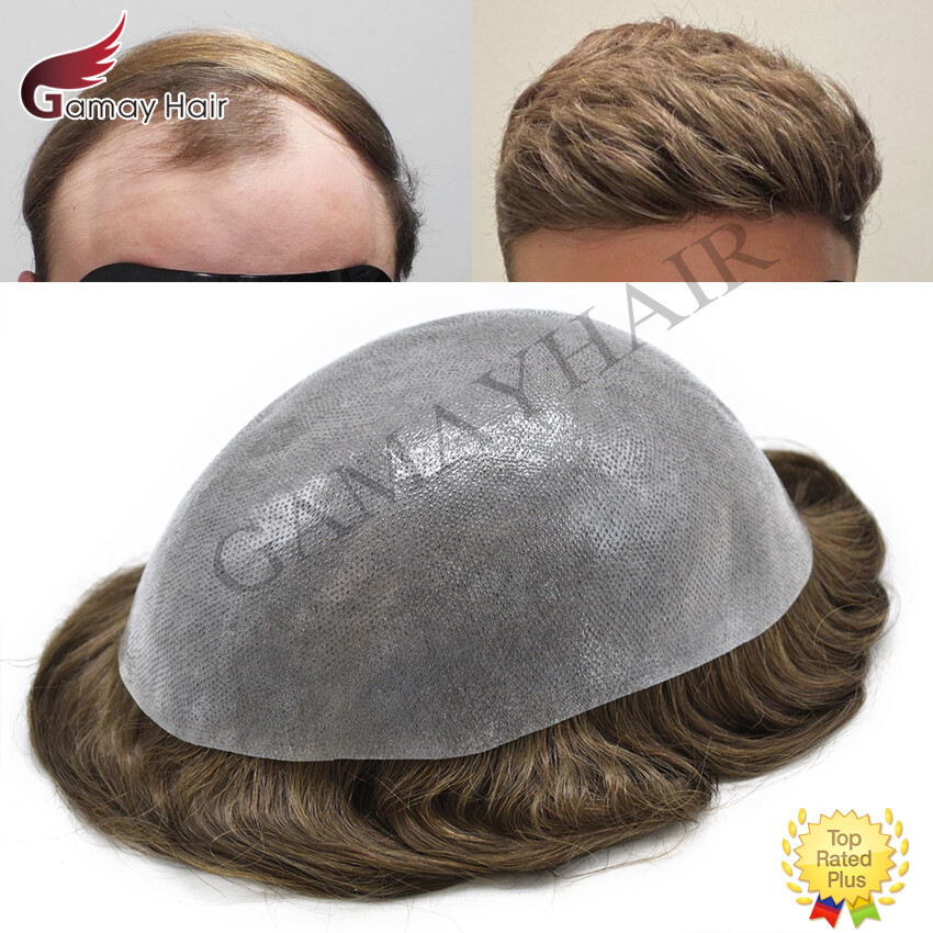 Mens Toupee Full Poly Hairpiece All Skin PU Human Hair Replacement System Wig US