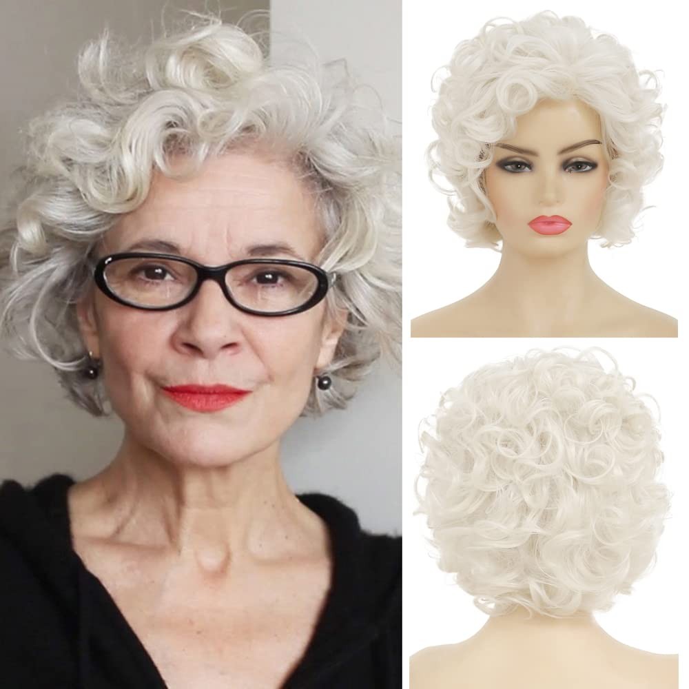 Short Curly Cream White Wigs for Women Synthetic Natural Curly Layered Hallow…