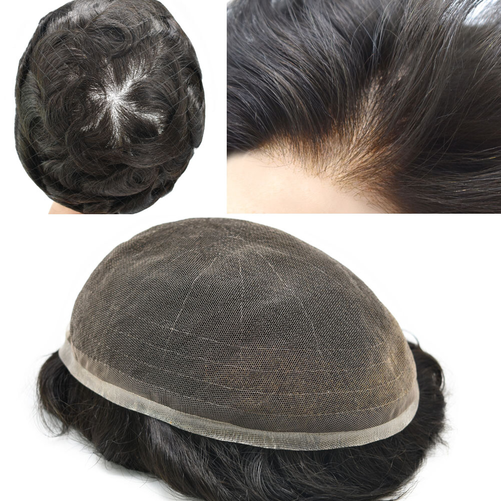 Full French Lace Hair Replacement System For Man Swiss Lace Men Toupee hairpiece