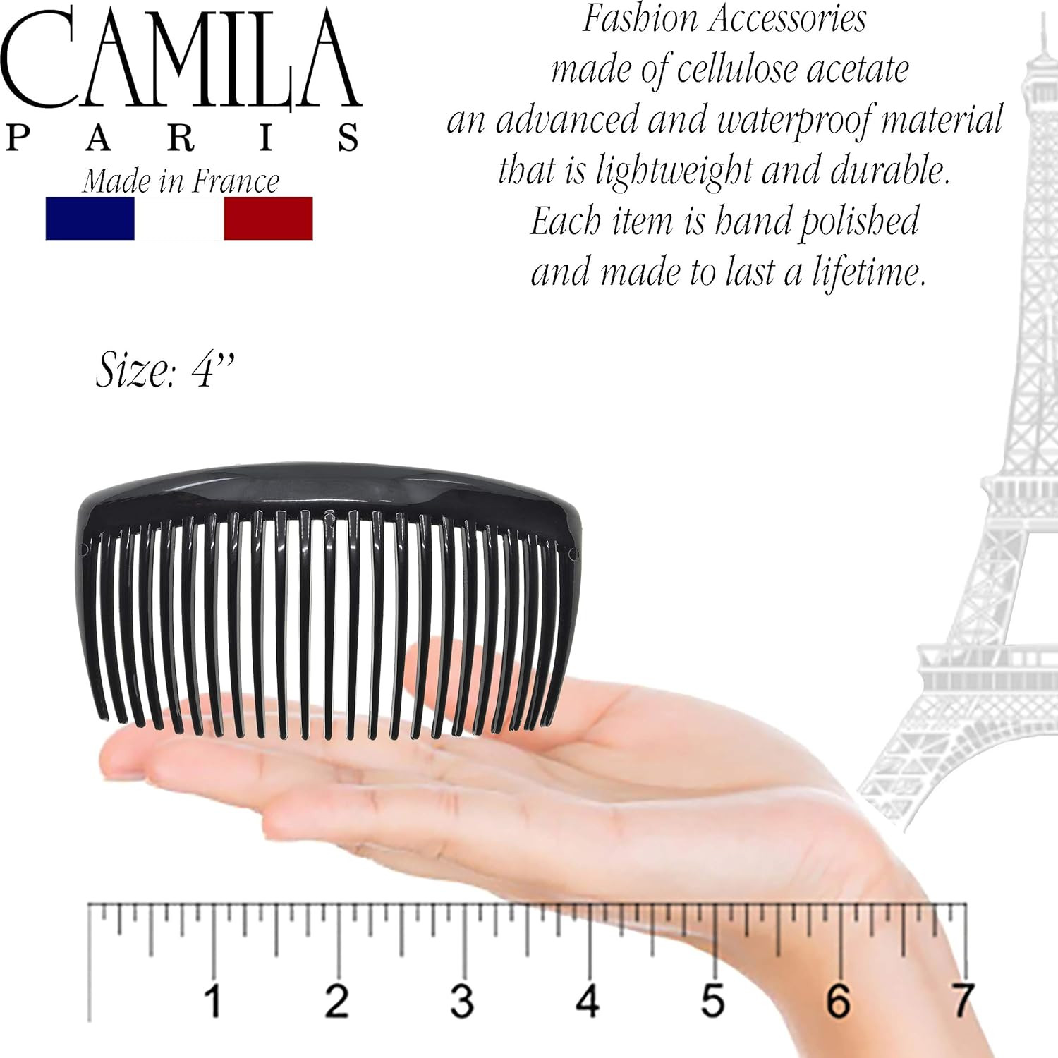 Paris CP2910 French Side Combs Large Curved, Black French Twist Hair