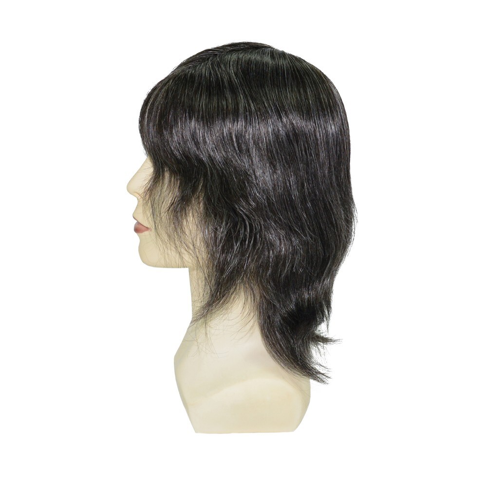 Mens Human Hair Wigs Full Thin Skin Wigs Human Hair System Medium Size 6” #1B30