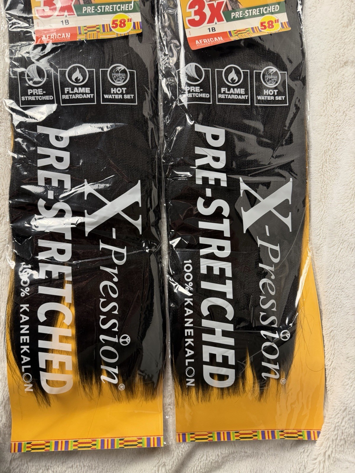 2 pk Sensational 3X X-pression Pre-stretched Braid 58″ 1B 100% Kanekalon