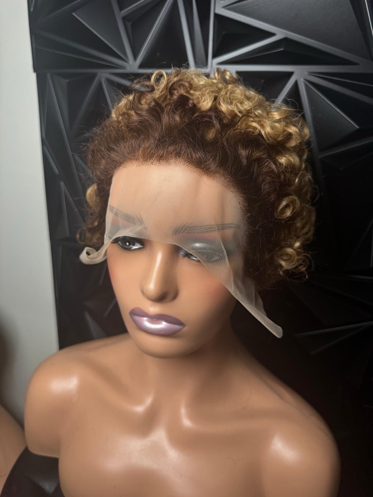 Curly Wig Brown with Blonde Highlights Natural Look Women/Unisex Adult