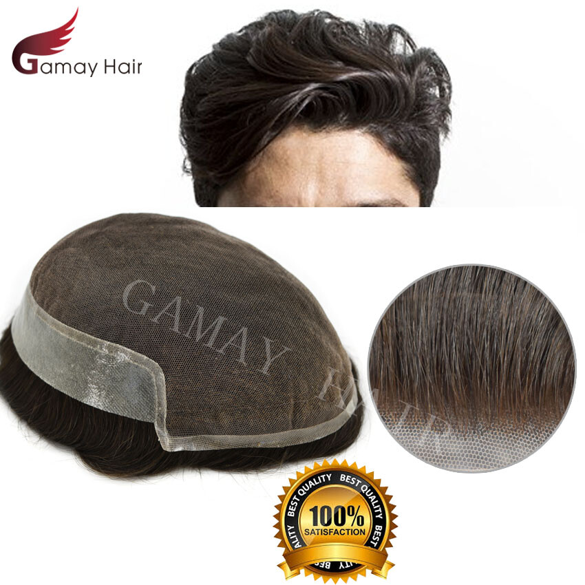 Mens Toupee French Lace Human Hairpiece Front Lace Natural Hairline Wigs BX2