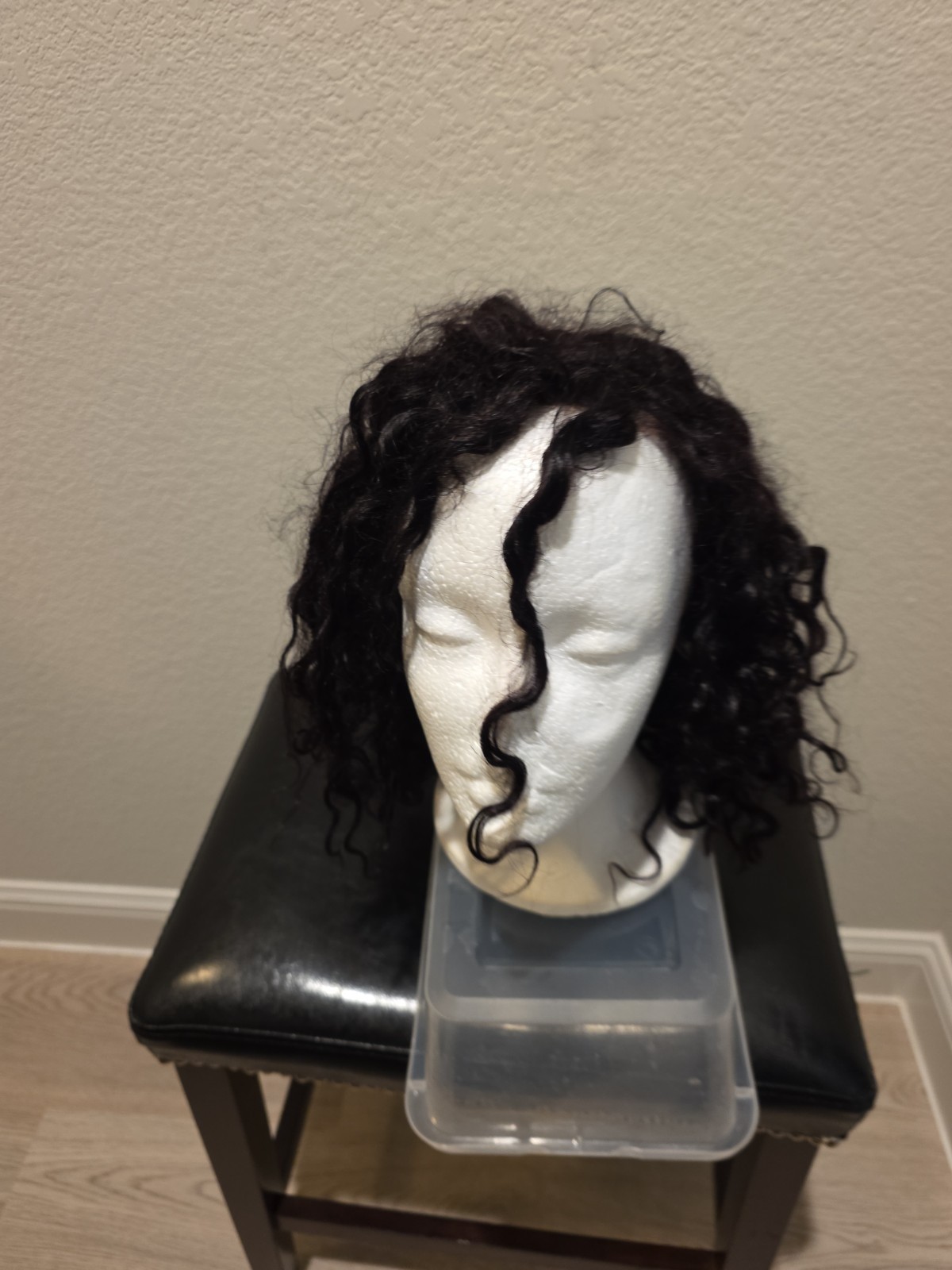 Lace Frontal Black Human Hair Curly Medium Length Wig