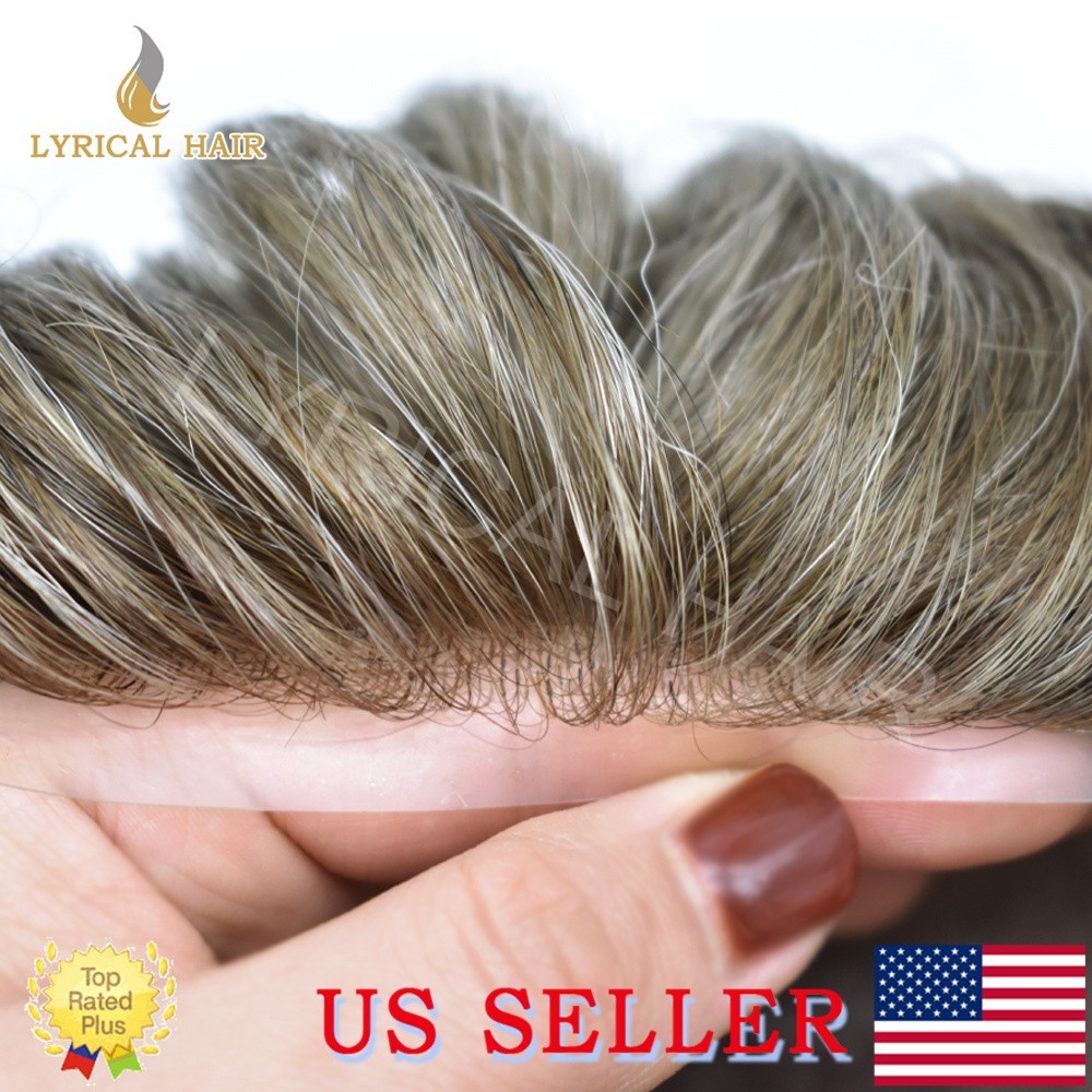 Lyrical Hair Mens Toupee Hairpiece Mono Lace Human Hair Poly PU Replacement Wig