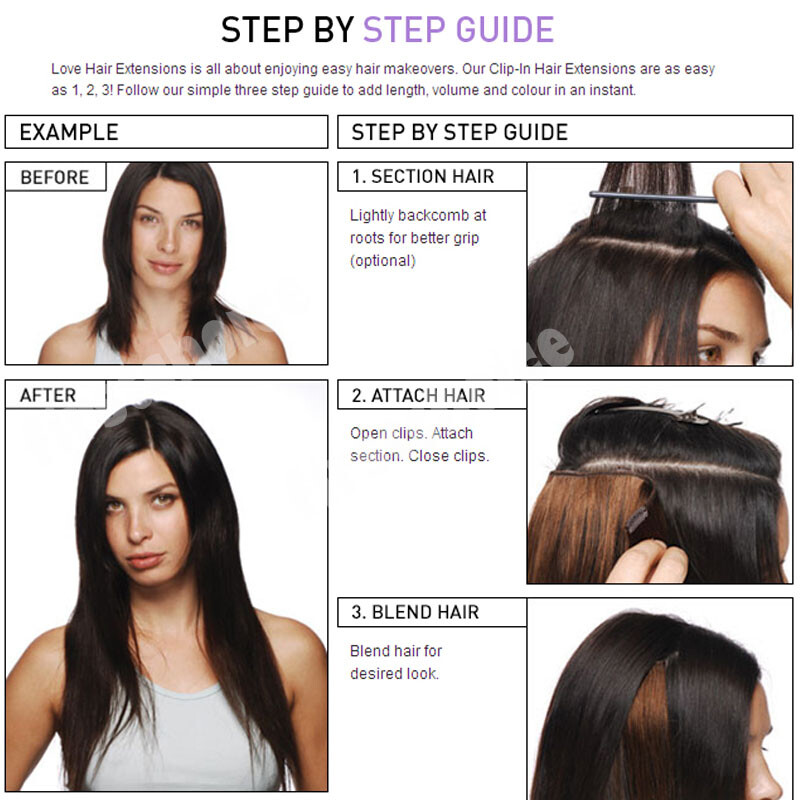 100% Soft Clip In Remy Real Human Hair Extensions Full Head 8PS Weft Black Brown
