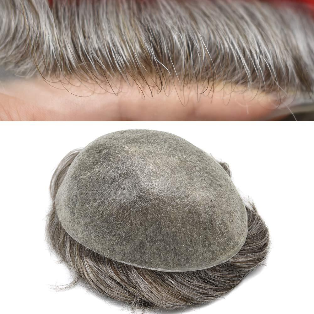 Mens Toupee Ultra Thin Skin Hair Replacement System Invisible V-Loop Hair PieceU