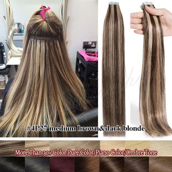 9A Russian Tape In Remy Human Hair Extensions Full Head Skin Weft Straight THICK