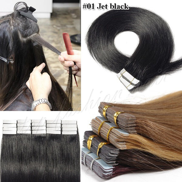 9A Russian Tape In Remy Human Hair Extensions Full Head Skin Weft Straight THICK