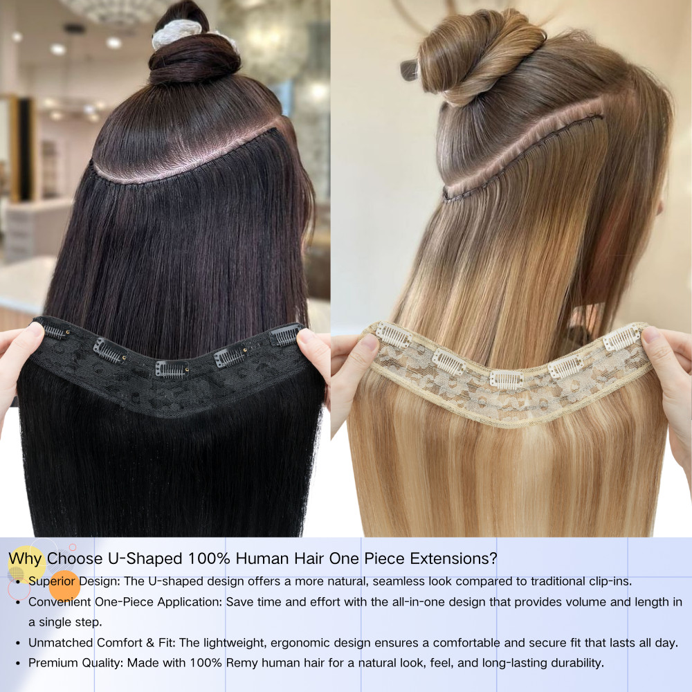 100% Remy Human Hair Extensions Russian One Piece Clip In Full Head U Shape Weft