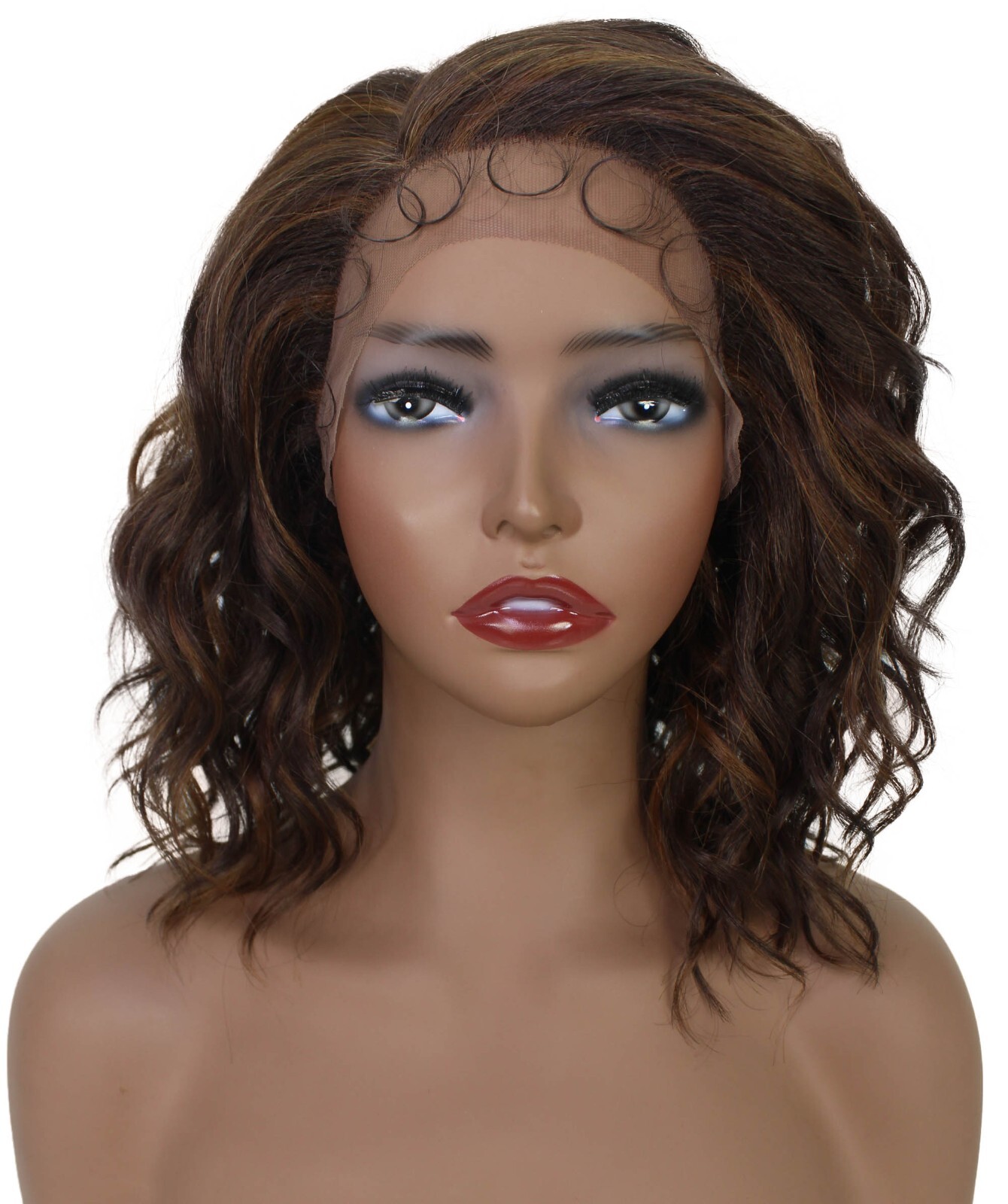 LUXLUXE Khadija 14″ Layered Wavy 3.25″ L Side Parting HD Lace Front Wig,BL-0168