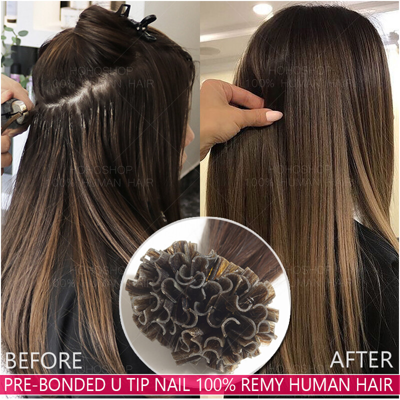 Nail U Tip Hair Extensions Real Remy Human Hair Thick 1g/s Glue Fusion Keratin
