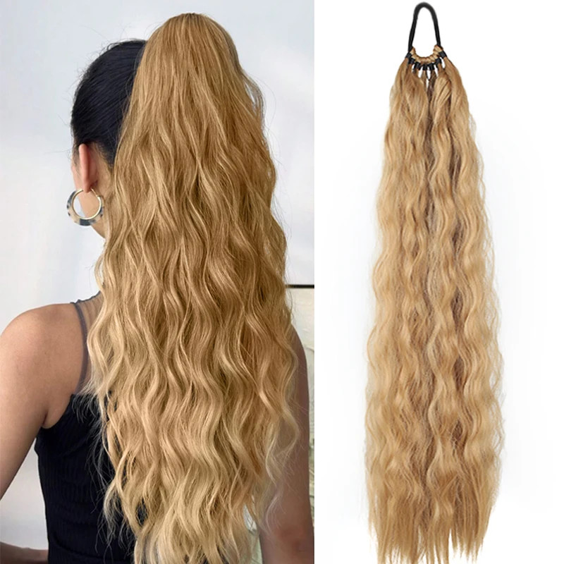 Elastic Tie Synthetic Long Curly Wavy Ponytail Extensions Women Hairpiece Daily