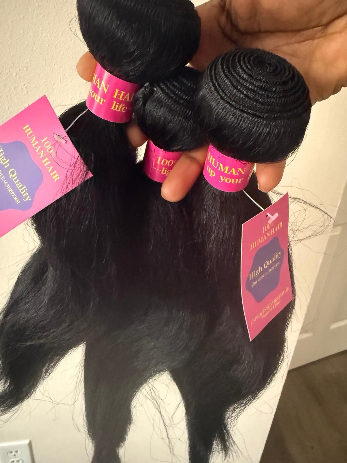 Straight Human Hair Weft Extensions 3 Bundles Black 21-30 in Women
