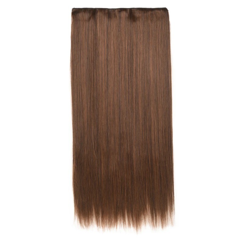 24in Synthetic Long Straight Clip In One Piece Hair Extension 5 Clips Fake Hair