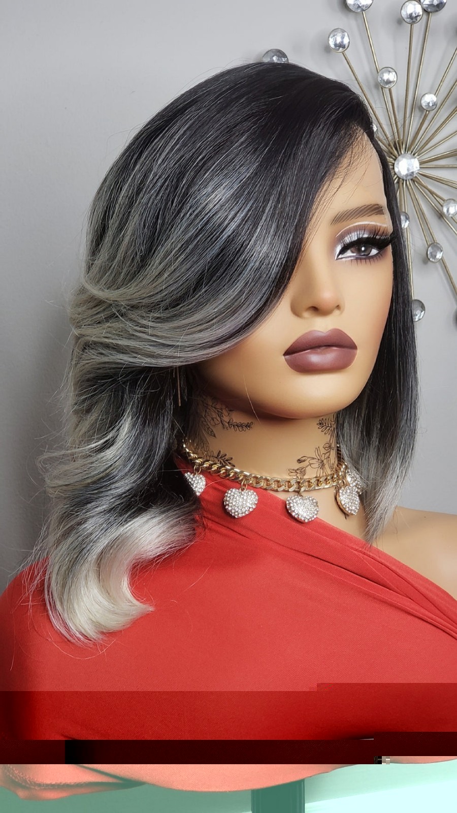 New Curly Side Bang Bob Style Lace Front Wig Black Ash Blonde Gray Ombre Womens
