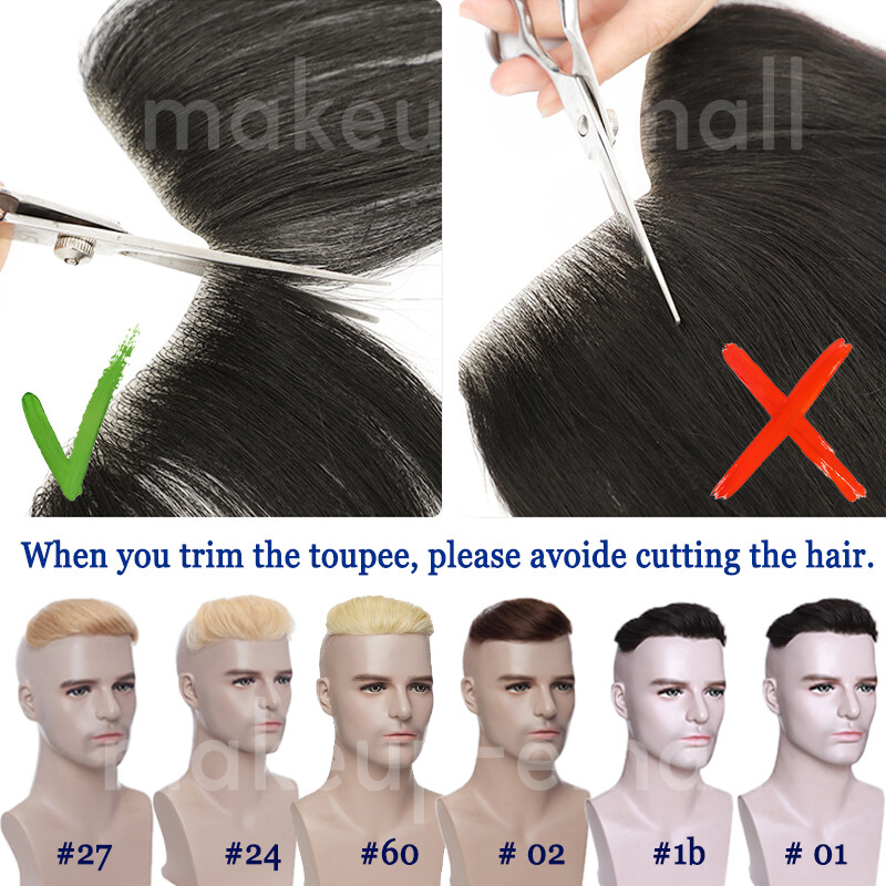 100% Virgin Human Hair Men Front Receding Hairline PU Toupee Hairpiece-More Size