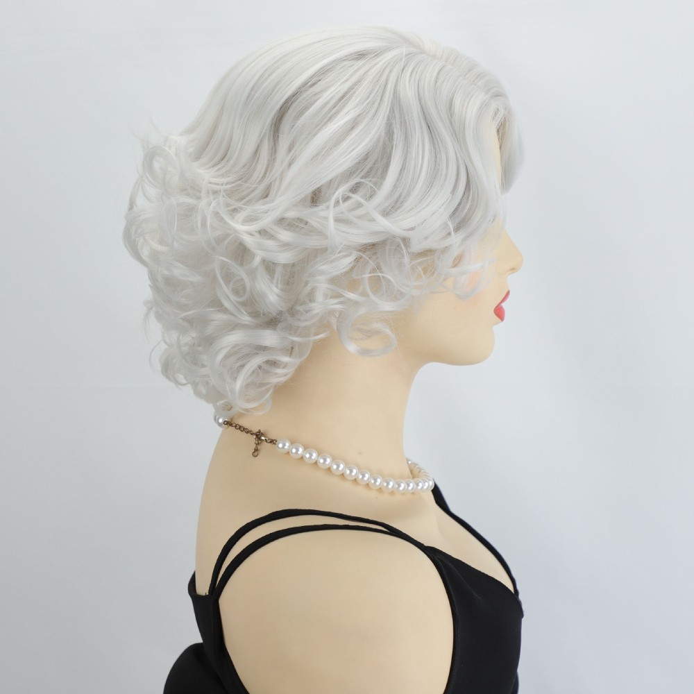 White Wavy Wig Vintage Style for Women Heat Resistant Synthetic Full Cosplay