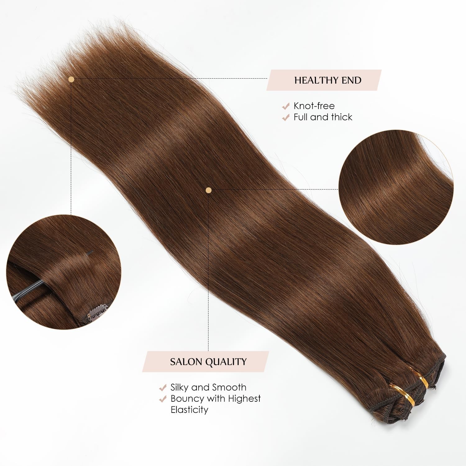 18 Inch Clip-In Hair Extensions, 150g Real Human Hair, Chocolate Brown, Soft Str