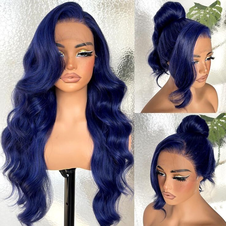 Blue Body Wave Wigs Human Hair 13×4 HD Dark Blue Lace Front Wigs 20-30 inches.