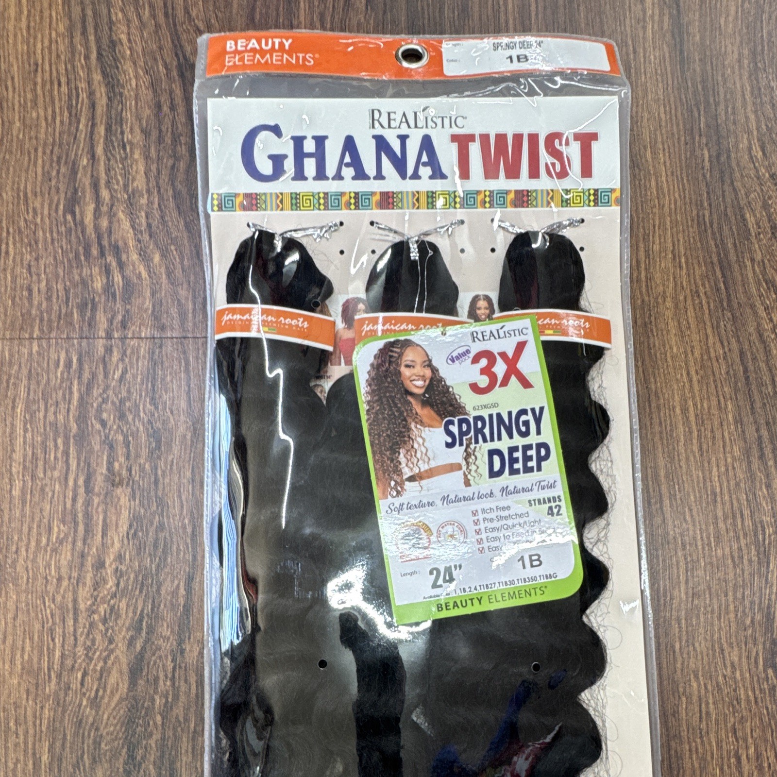 Beauty Elements Ghana Twist Springy Deep 24in Synthetic Hair Extension 1B, 3X