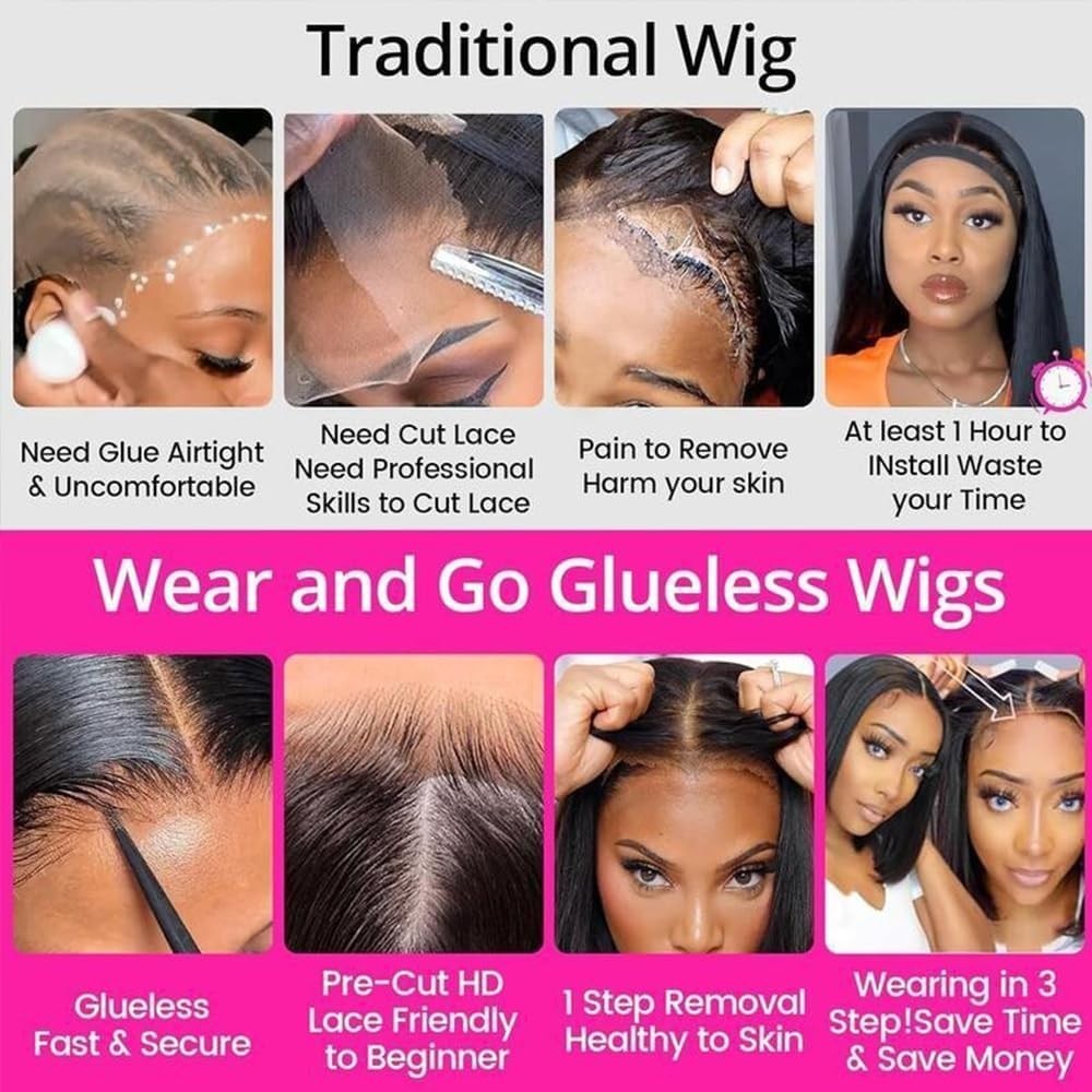 Wear and Go Glueless Bob StraightWig Human Hair Pre Plucked Pre Cut 4×4 Lace Wig