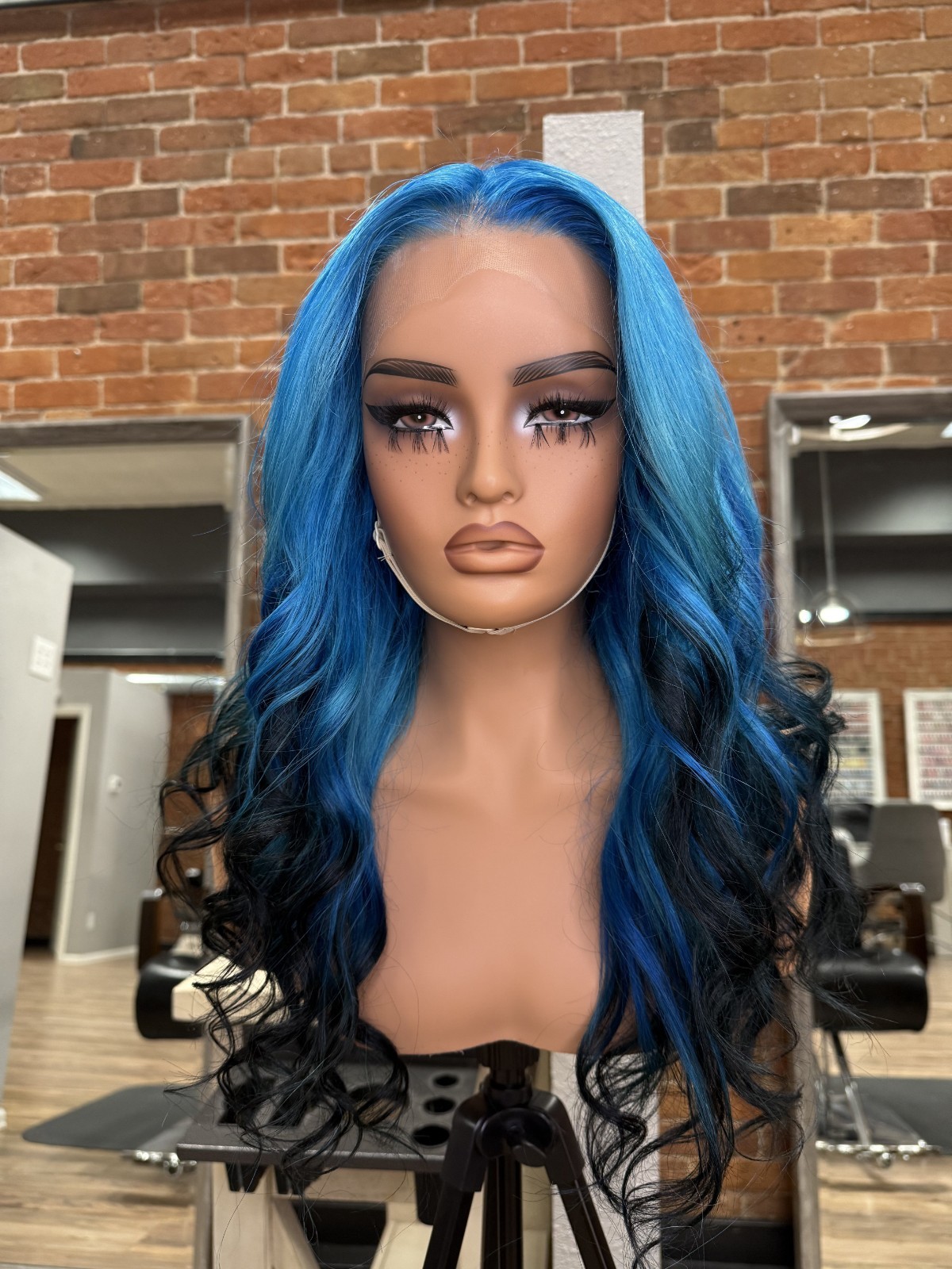 Ava 18″ Blue Black Ombre Body Wave Human Hair Unit Lace Closure Wig Frontal