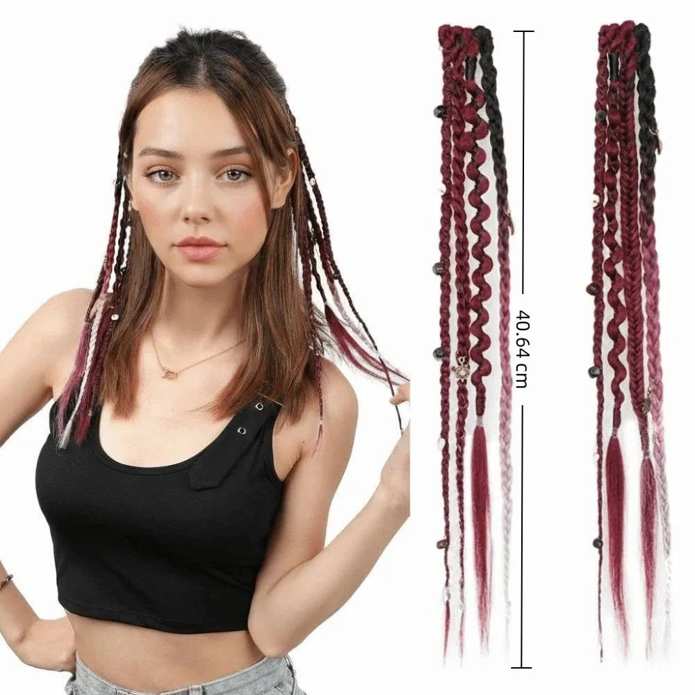 Handmade Bohemia Clip in Synthetic Hair Extensions Long Braid Weaving Clip on
