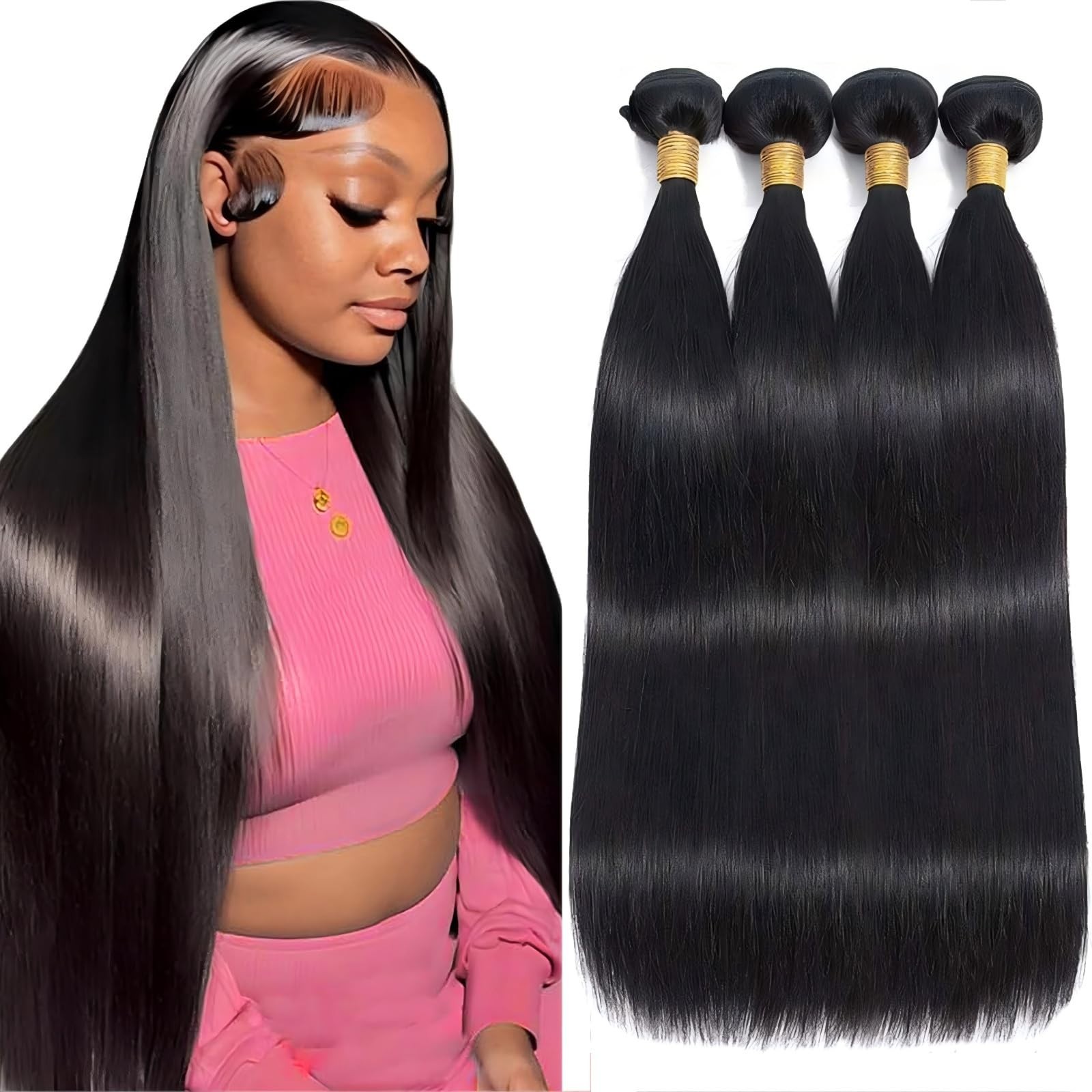 100% Unprocessed Straight Human Hair Bundles 20-26 Inch, Thick Virgin Extensions