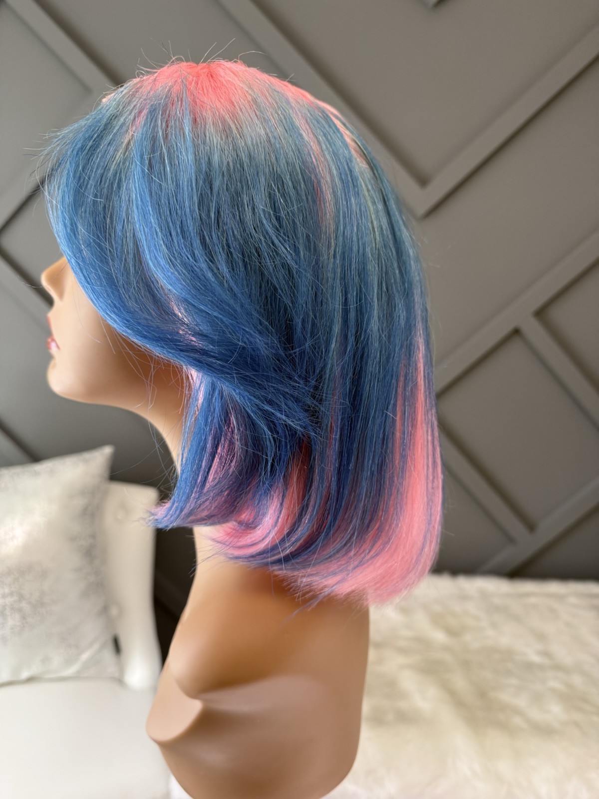 Custom Color Lace Front Wig Human Hair | Bob Cut Wig | Pink & Blue | Baby Shower