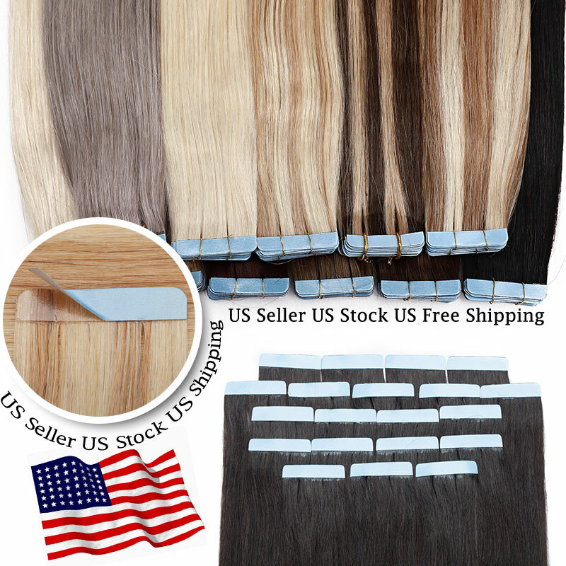 Thick 20-60pcs Tape In Remy Human Hair Extensions Skin Weft FULL HEAD BALAYAGE w