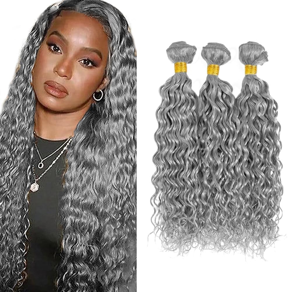 Condescension Water Wave Human Hair Bundles Silver Grey 8/10/12 Inch 300g