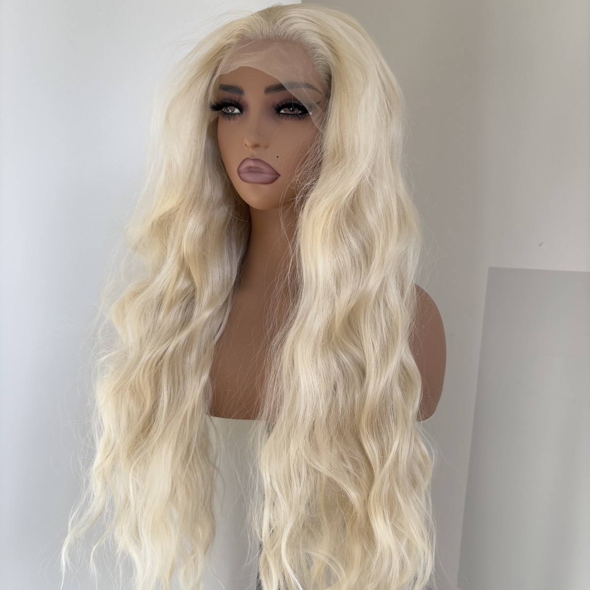 Long Wavy Layered Frontal Lace Wig Bleach blonde Heat Resistant Synthetic Hair