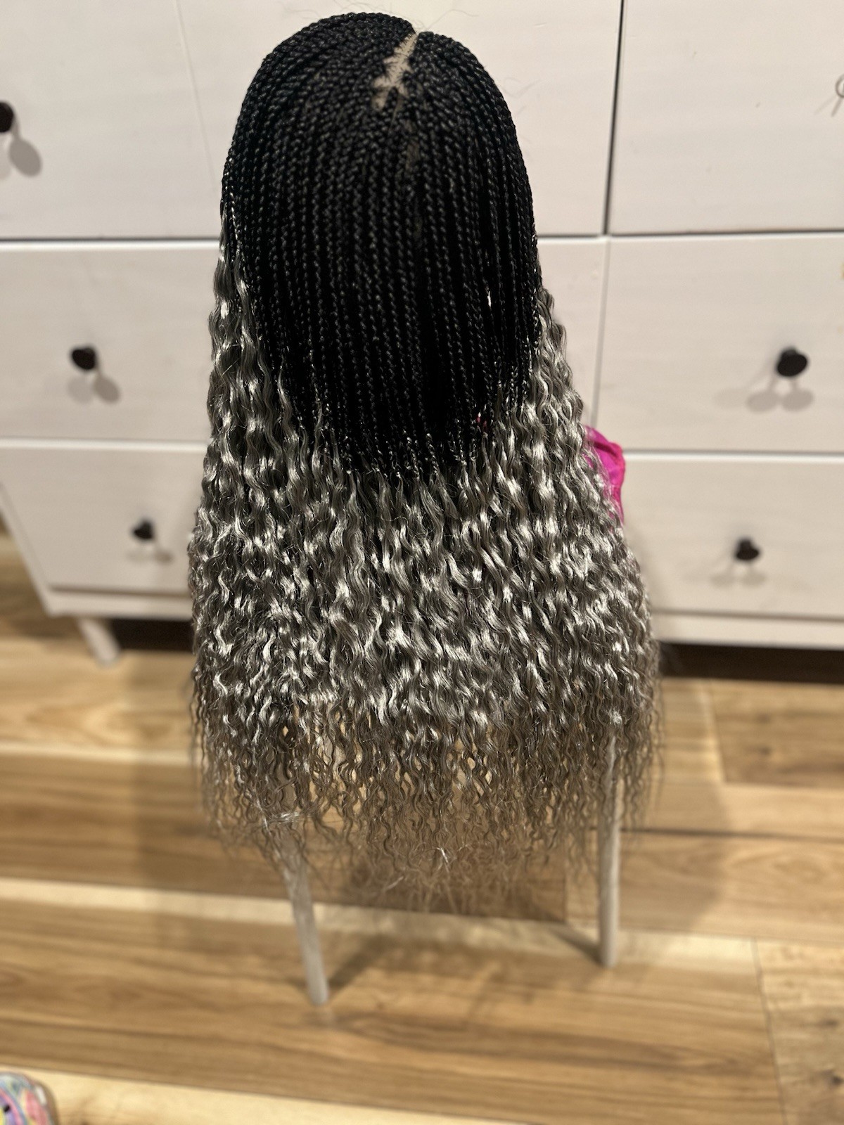 Braided water wave wig made on a full lace wig.length is 24” Black & Gray Wig