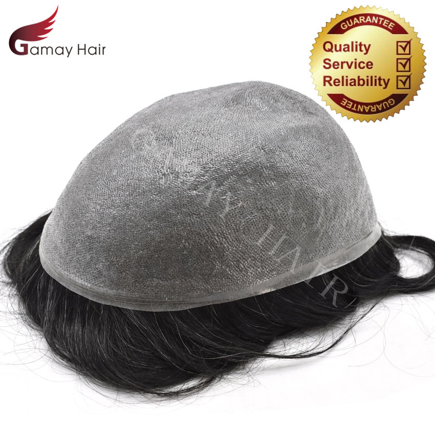 Mens Toupee Invisible Real Human Hairpiece Full Poly Thin Skin PU Wigs 8×10