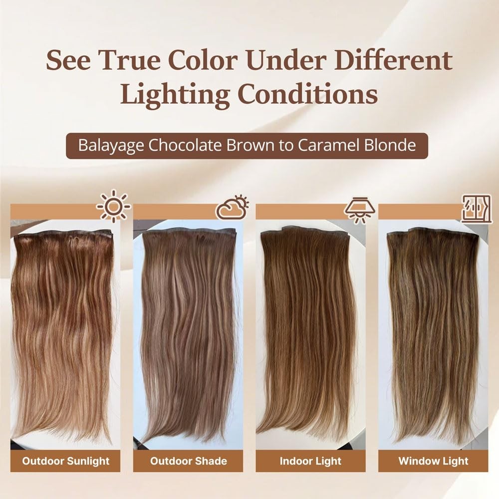 18″ 120g Clip In Hair Extensions, Real Remy Human Hair, Balayage Brown to Blonde