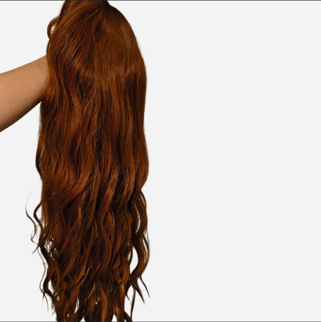 Women’s adult long wavy wig in auburn with classic cap, fashion style