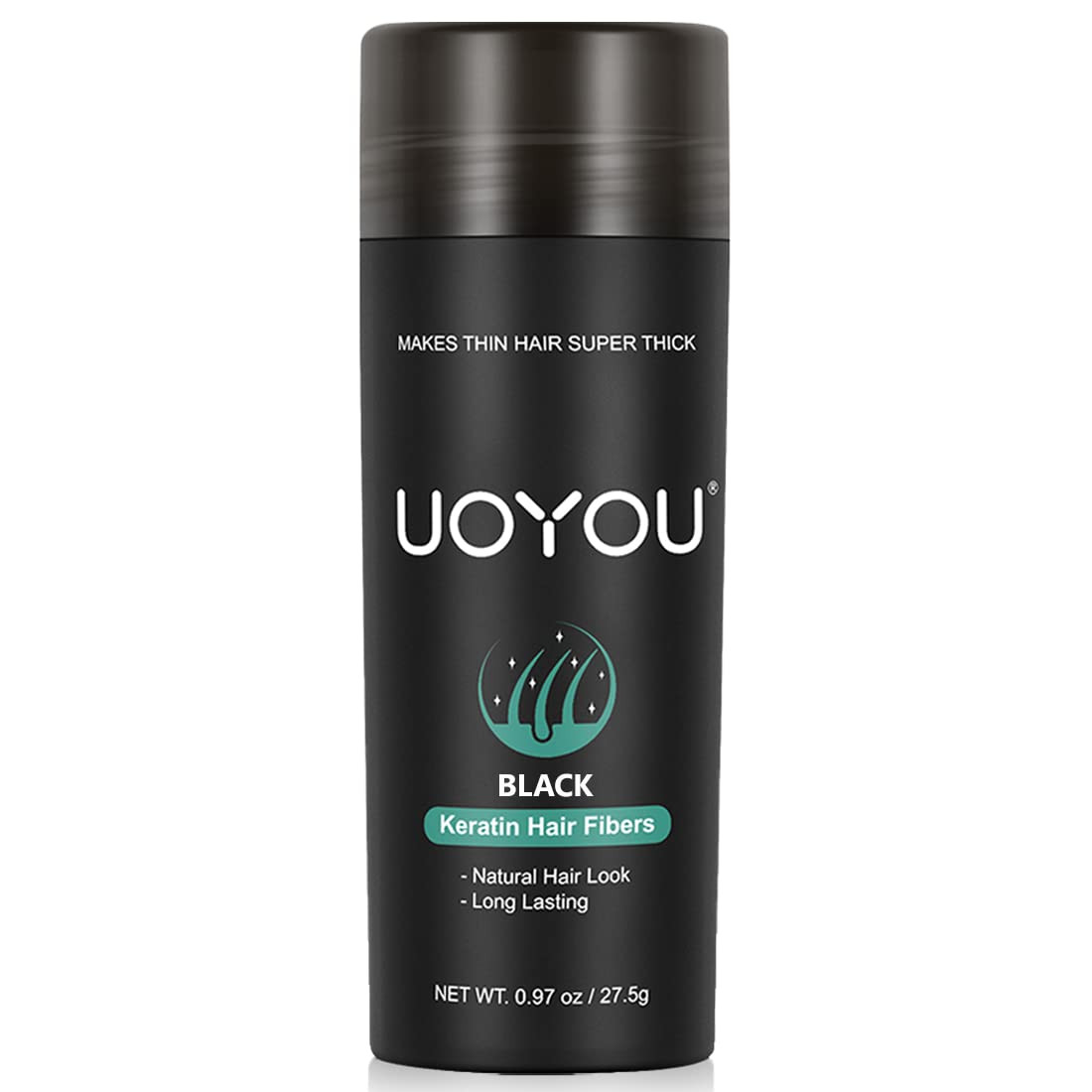 BLACK Hair Fibers for Thinning Hair 27.5G Bottle | Undetectable & Natural