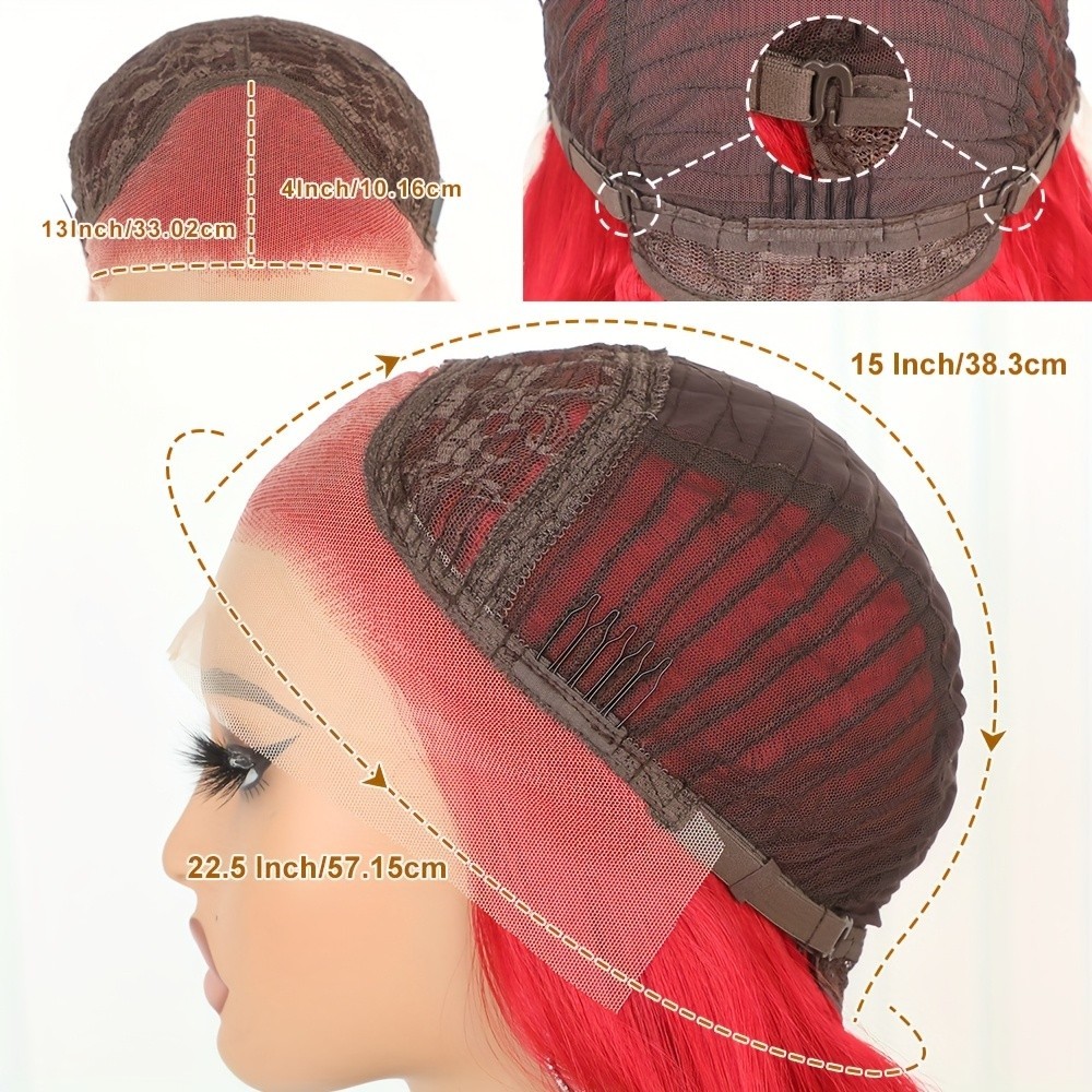Synthetic Deep Wave Hair 26 Inch Red Color Lace Front Wigs Pre Plucked Hairline