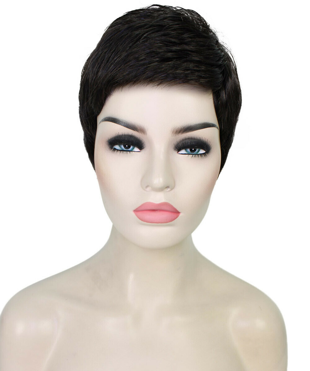 Lucille – Srraight Kanekalon Synthetic Fiber Full Wig, 1.75-3.25 in, Off Black