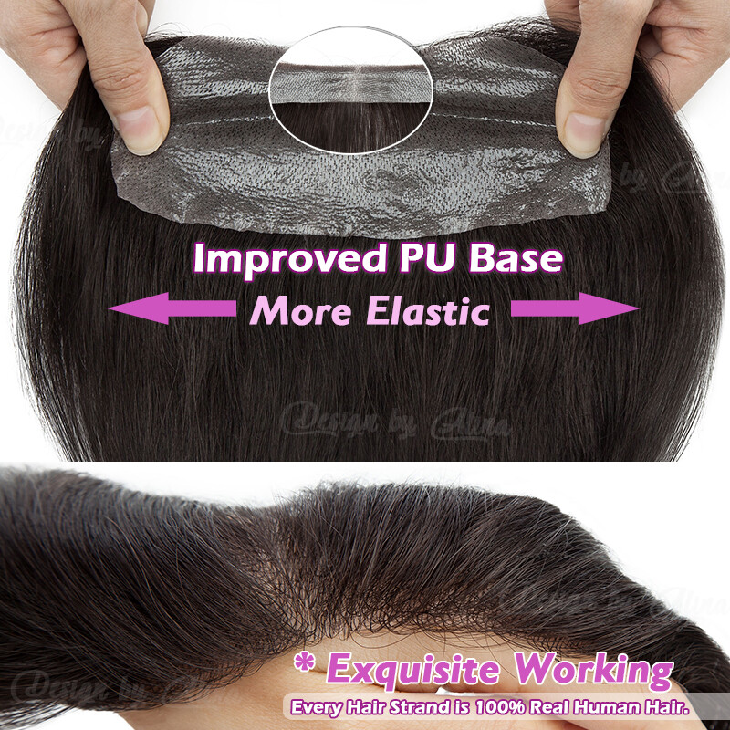 PU Skin Topper Men Toupee Human Hair Replacement System Forehead Hairline/Pieces