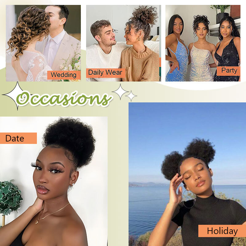 Afro Puff Drawstring Clip in Wave Curly Hair Bun Piece Short Ponytail Extensions