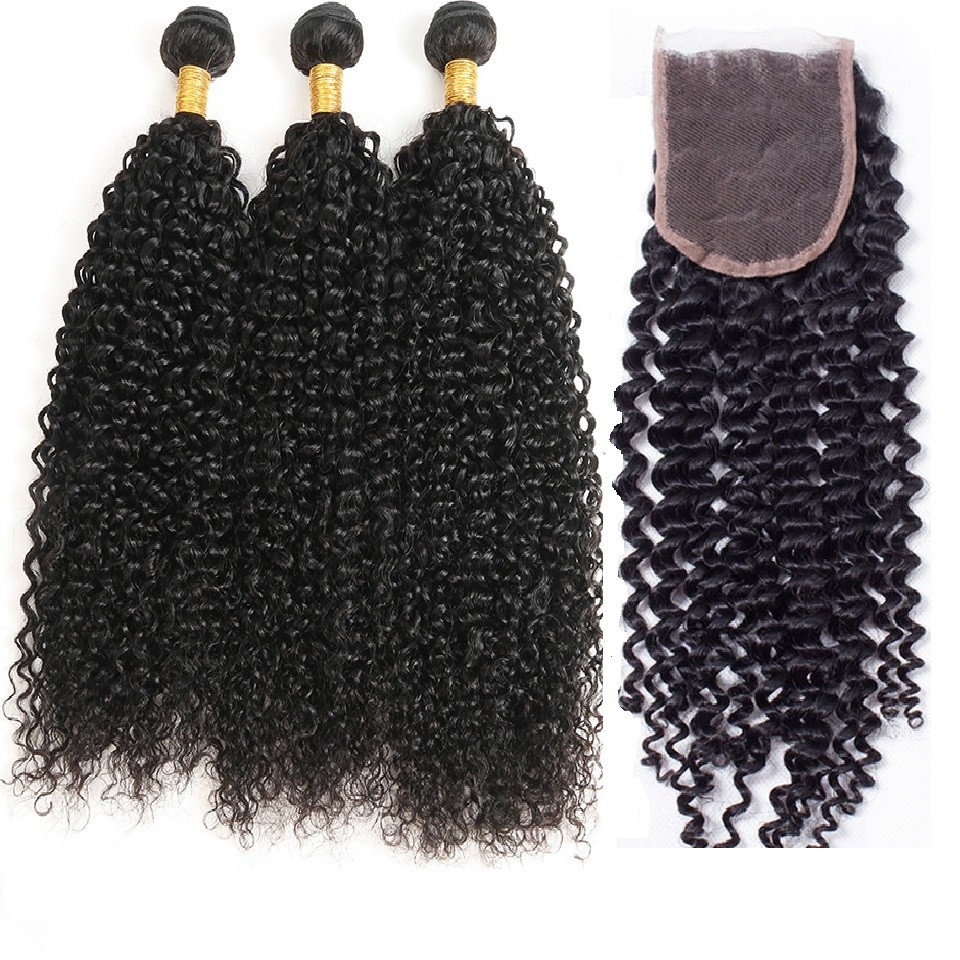 Peruvian Virgin Hair Jerry Curl 3 Bundles 22″24″26″ With 22″ Lace Closure