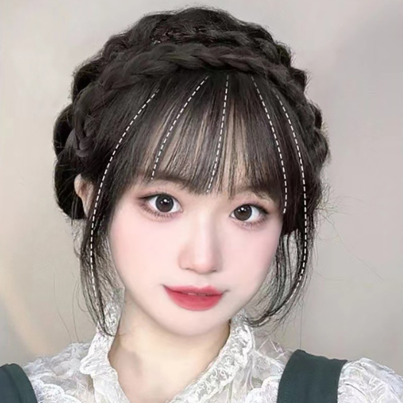 Synthetic Fake Bangs Hair Neat Fringe Bands Women Double Row Braids Headband