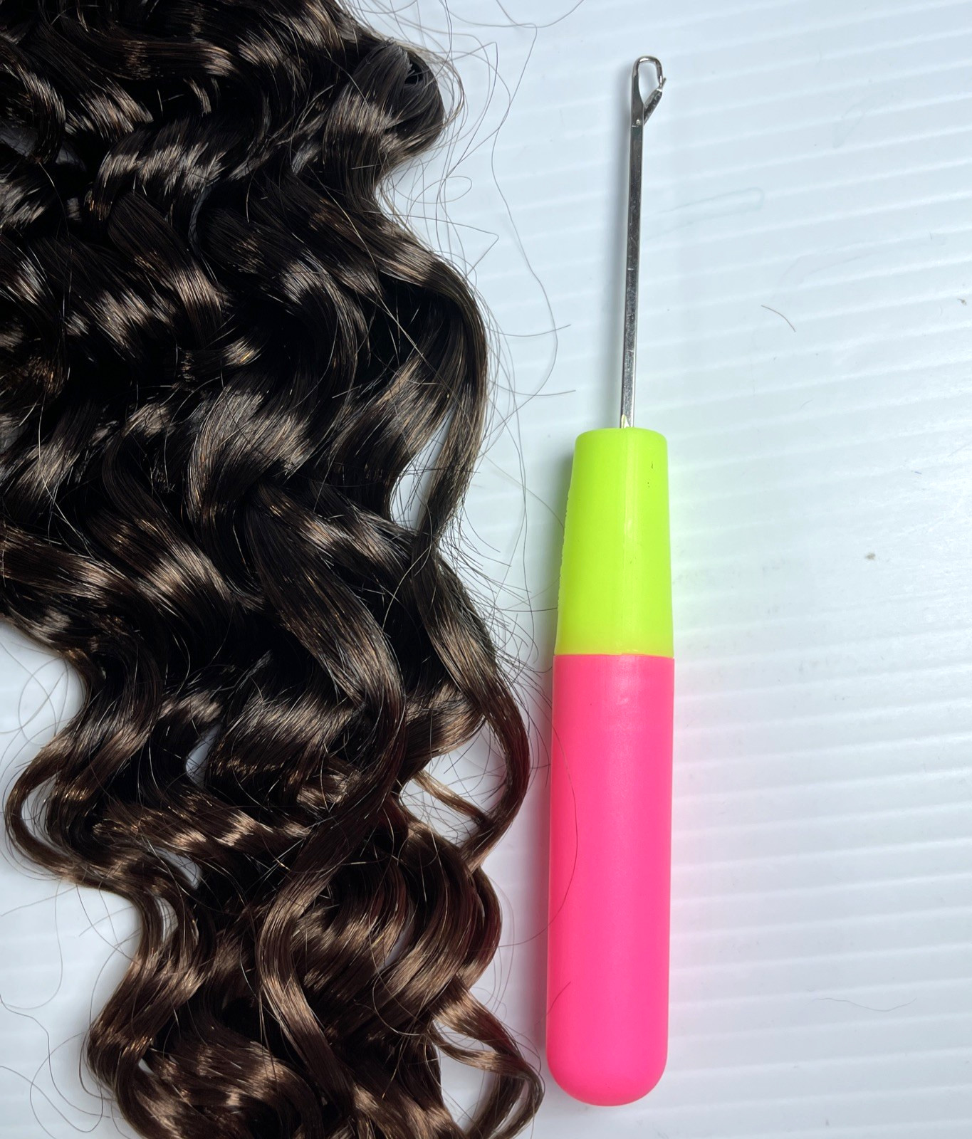 14 inch 6 pack curly crochet hair beach curl water wave Ombre Brown + Hoop