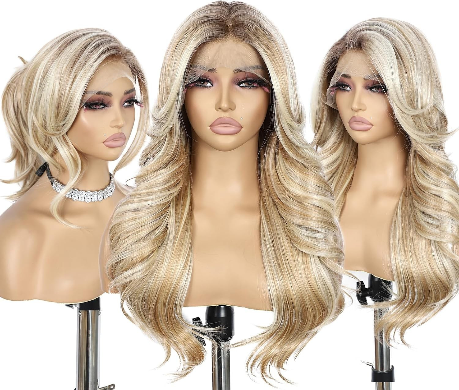 LACE FRONT WIG HUMAN HAIR BLENDED BLONDE BODYWAVE