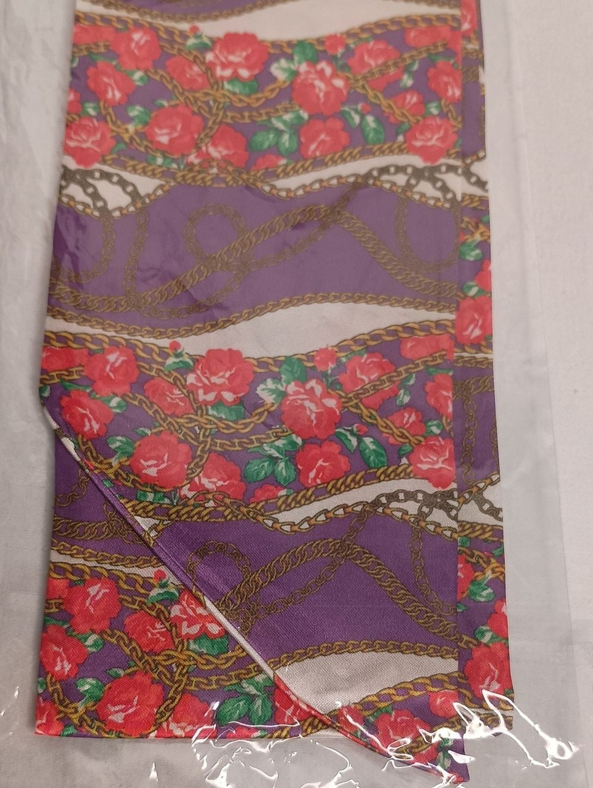 Queen Ellas Collection Women’s Satin purple edge scarf floral and chain pattern